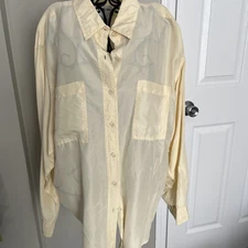Vintage Factory Limited M 100% Silk Shirt Yellow Long Sleeve Button Up Top
