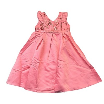 Girls Pink Satin Party Dress Embellished Floral Formal Dress Size 140