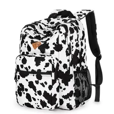 26L Cow Print Black Backpack for School College Travel Water Resistant