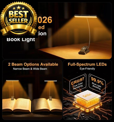 Gritin 2026 Gen 2 Book Light for Reading- 32 Eye Caring Full Spectrum Black - Afbeelding 3 van 10