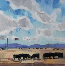 Jose Trujillo PRINT 16x16 Collectible Artist Painting Cattle Cows Ranch