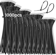 1000 Pcs Black Cable Zip Ties Assorted Sizes 14/12/10/8/6/4 Inch Heavy Duty Plas