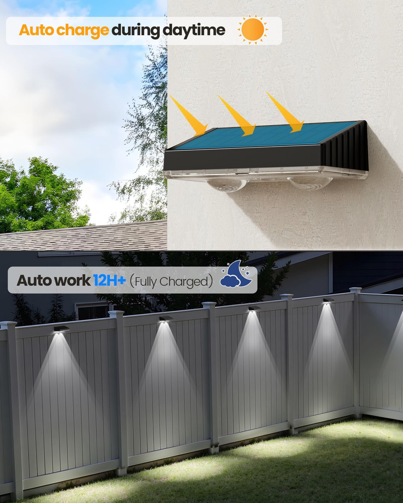 Solar Fence Lights Outdoor Waterproof, 12 Pack Fence Light Solar Powered with Br