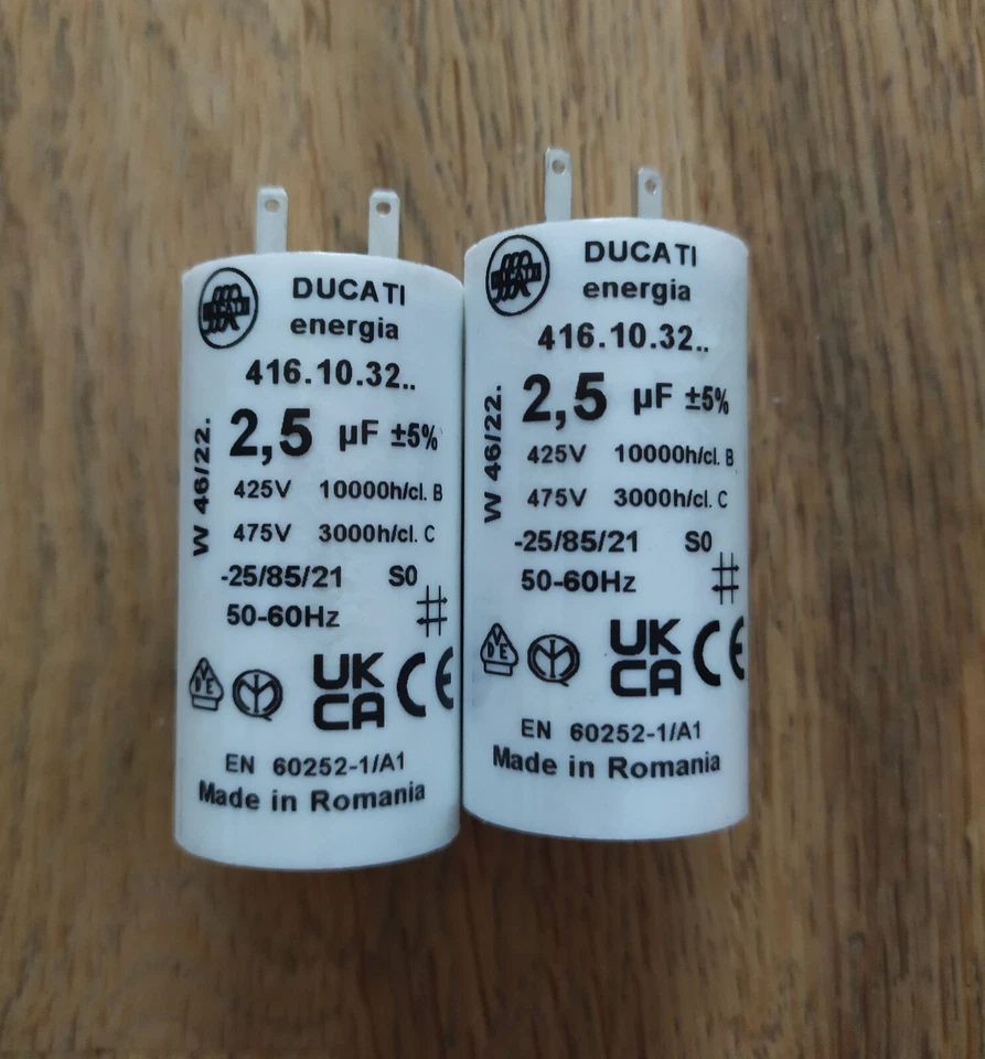 DUCATI ENERGIA Lot 2 Condensateurs 2,5uF 2,5µF Volet Roulant Somfy à petites cosses 2,8mm