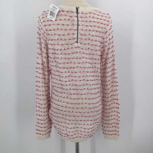 Freshman 1996 Sweater Pullover Cream W Purple Size L lightweight high low NWT - Picture 3 of 8