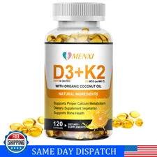 Vitamin D3 with K2 D3 5000IU and K2 200mcg High Strength 120 Vegan Capsules