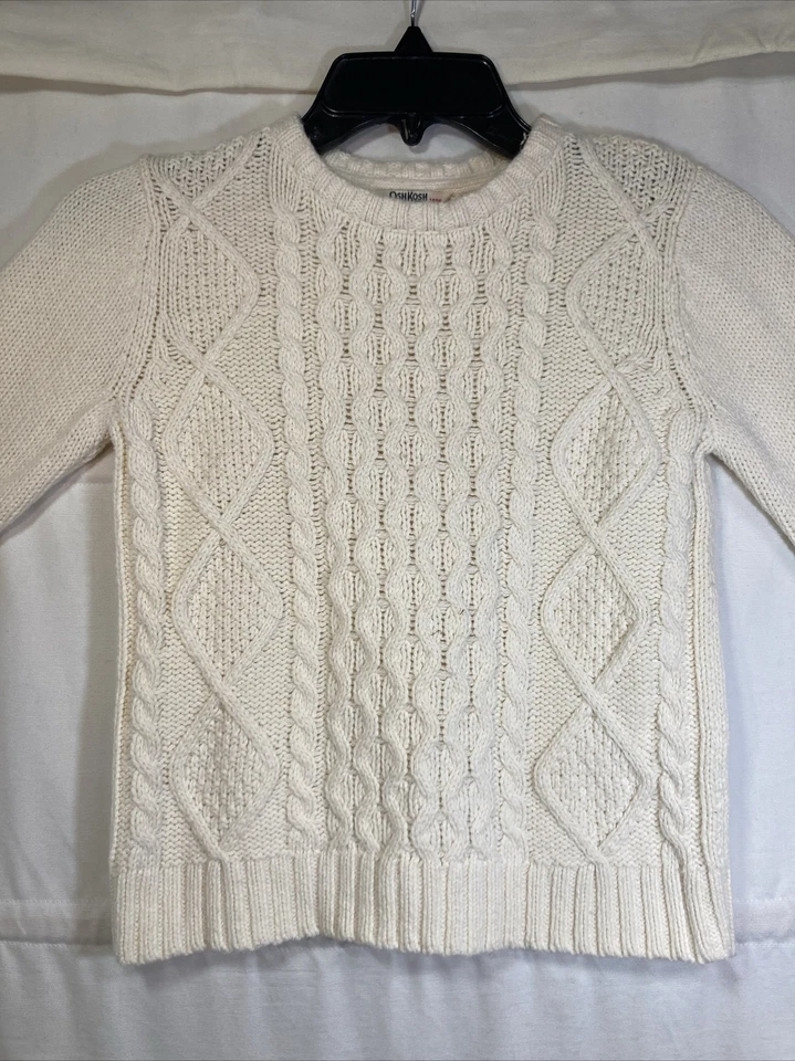 NWT OshKosh B’gosh Kids Girl's Tight Cable Knit Sweater Size 5 Beautiful Cream - Image 2 of 4