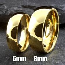 Gold Plated over Titanium Men's & Women's 6/8mm Plain Wedding Band Ring