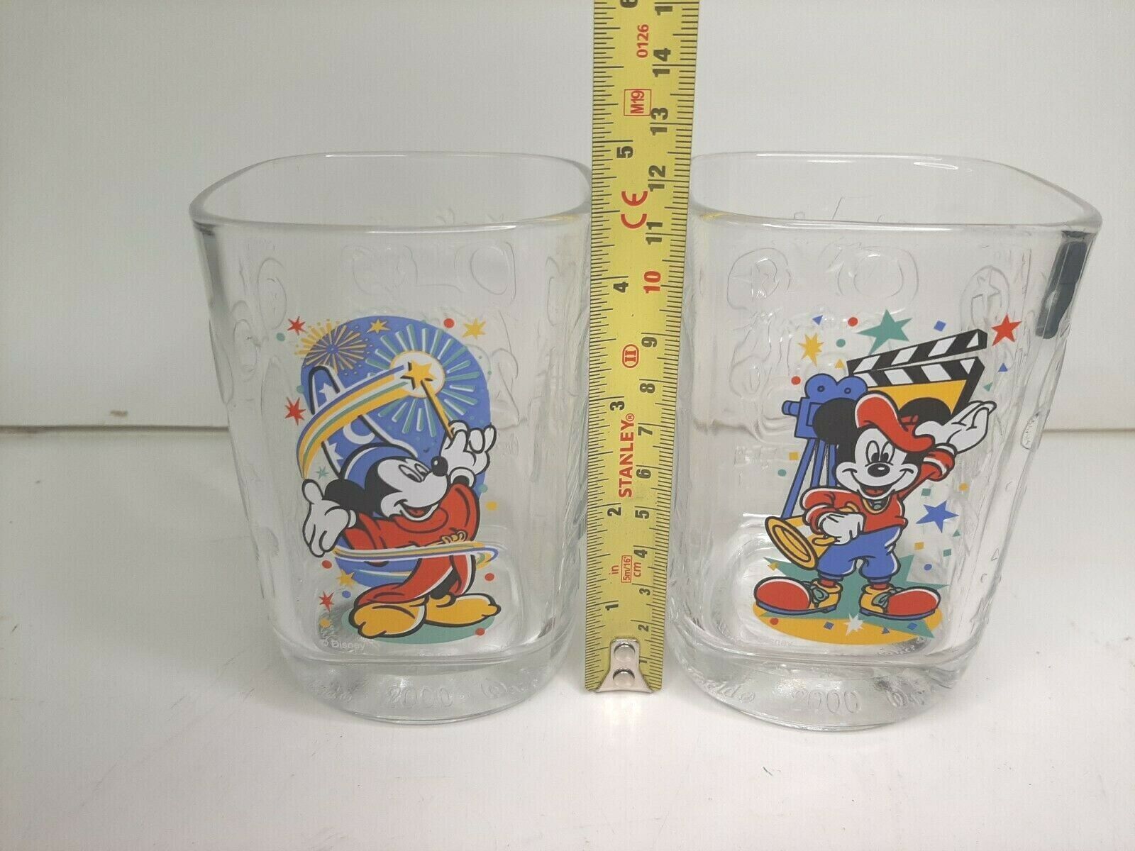 Walt Disney Mickey Mouse 2000 Millennium  Square Glasses Set Of 2