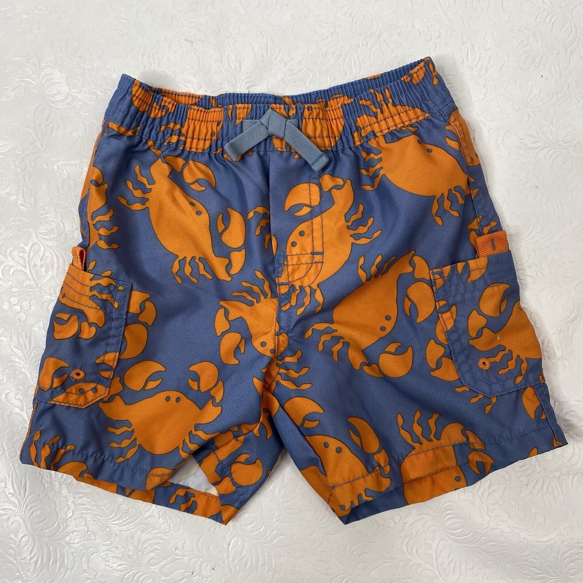 Baby Gap Boys Size 6-12 Months Swim Trunks Blue Orange Crabs Print