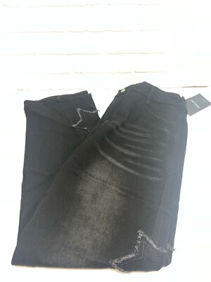 New - AOKLOK Basic Elastic Waist  Japanese Star Straight Jeans Black XL