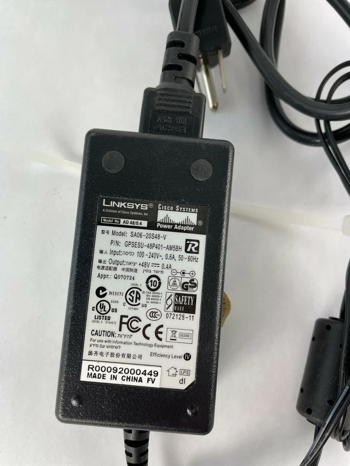 Adaptador Linksys Original SA06-20S48-V Salida 48 V 0.4 A Adaptador Fuente de Alimentación A80 Foto 2 de 3