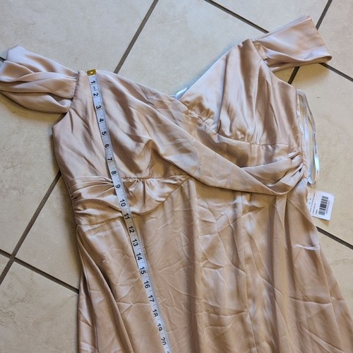 NWT Dessy Collection Off Shoulder Satin Maxi Dress Champagne Cream Color Size 18 - Picture 6 of 15
