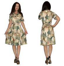 SALE!! ML Vtg 60s 70s Geometric Giraffe Print Secretary Madmen Career Dress