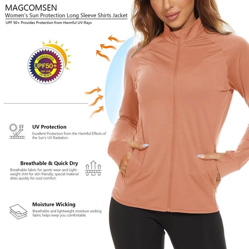 Women's UPF50+ Sun Protection Jacket Full-Zip Up Long Sleeve Lightweight Shirts - Picture 93 of 103