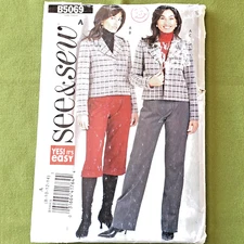 See & Sew Butterick B5069 Misses Jacket Pants Size 8 10 12 14 Uncut Easy