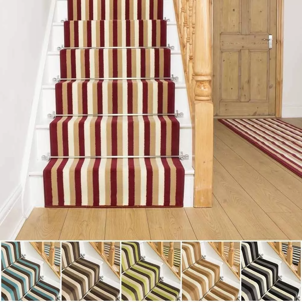 runrug Long Stair Carpet Runner Stripe Heavy Duty Washable Modern