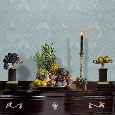 Geo wave drop light blue turquoise silver metallic lines textured wallpaper roll