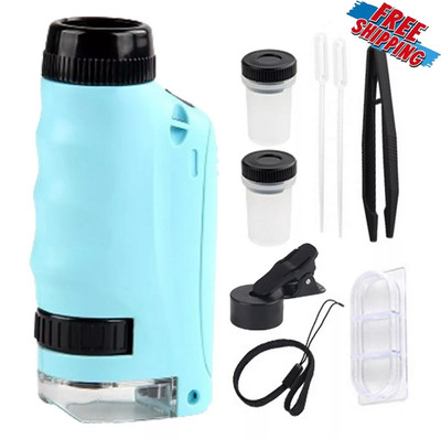 Blue Mini Microscope For Kids Portable Microscope LED Lighting Small Handheld