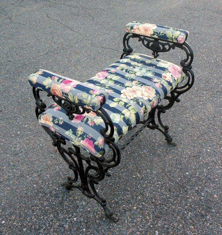 Vtg CAST IRON BENCH Seat Stool Arms Paw Feet Scrollwork ROCOCO