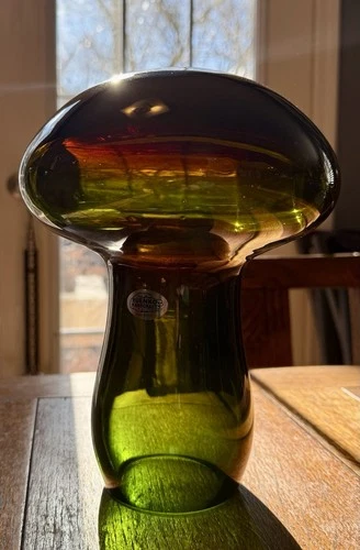 Blenko Handmade Glass 3221M Mushroom - Unique Dessert Green Look - Etched 2024