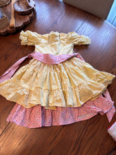 vtg handmade girls apron ruffle prairie peasant dress holly hobbie vibe 4T 5T