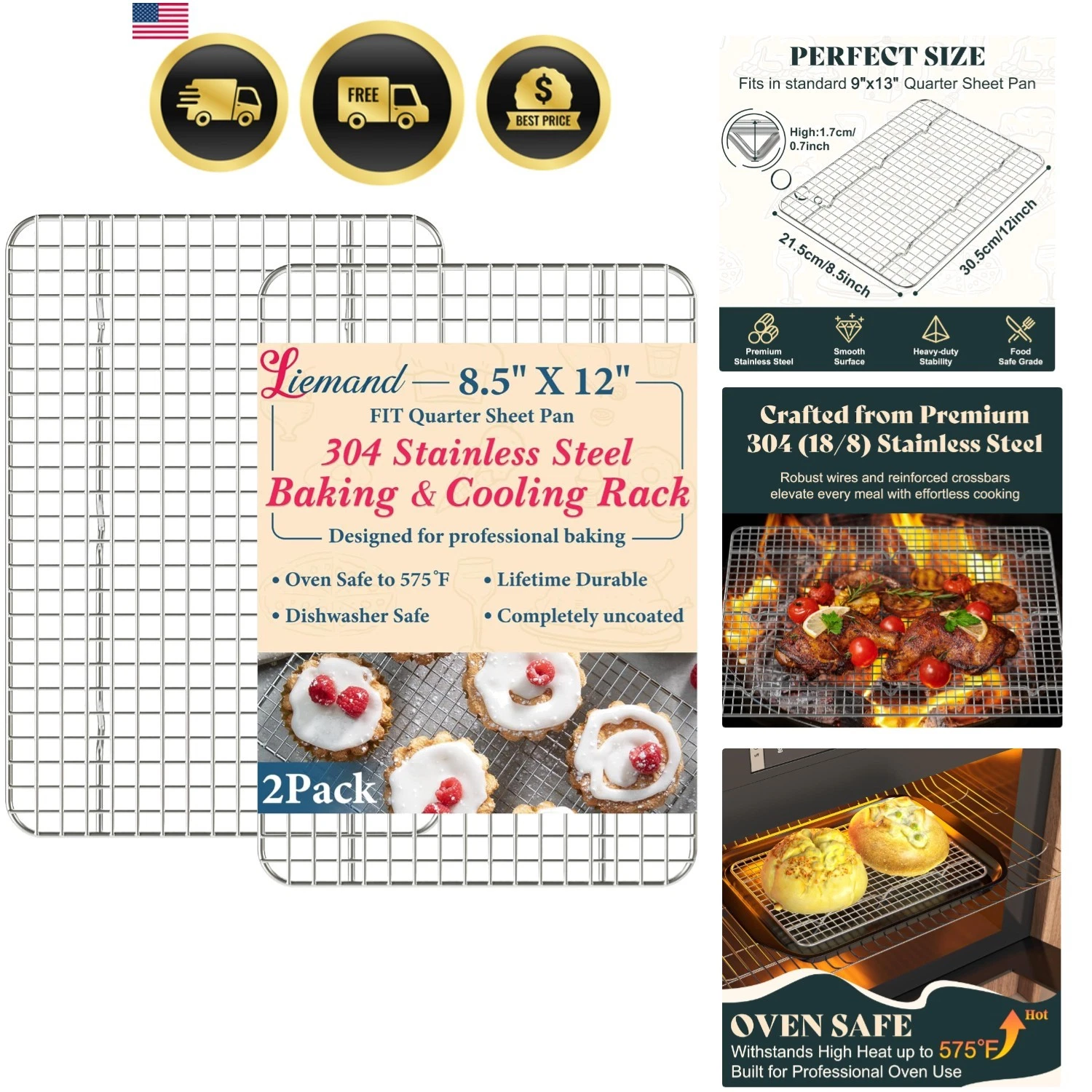 Cooling Racks for Cooking and Baking - 8.5"x12" Oven Safe Stainless Steel He...
Opens in a new windo