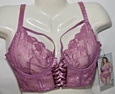 Seven 'til Midnight Long Line Lace Mesh Underwire Bra 1x/2x Boning
