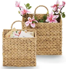Set of 2 Wicker Hanging Basket for Organizing, Front Door, Mail, Flowers - Woven