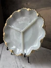 Vintage Anchor Hocking Milk Glass Divided Serving Plate with Gold Trim, 9.75”