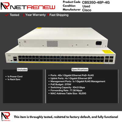 CBS350-48P-4G Cisco  PoE Gigabit Ethernet Switch  48 Port