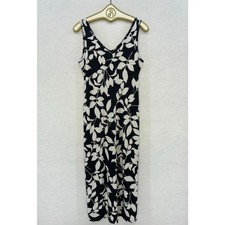 Karen Kane Maxi Dress MEDIUM Black White Leaf Print V Neck Sleeveless