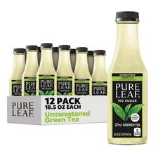 Pure Leaf Iced Tea, Unsweetened Green Tea, 18.5 Fl Oz Bottles (Pack Of