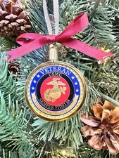 US MARINE CORPS VETERAN Challenge Coin Christmas Ornament. Fast Shipping!