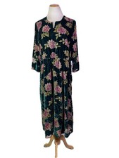 Coldwater Creek Size L Green Devore Velvet Floral Dress 3/4 Sleeves Lined