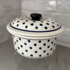 Boleslawiec Americana Stars  Round Covered Casserole Polish Pottery