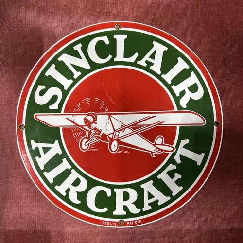Vintage Sinclair Aircraft Ande Rooney Gas Oil Airplane Porcelain Sign 11"