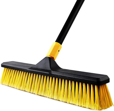 18 Inch Push Broom Heavy-Duty Outdoor Commercial Broom Brush Stiff Bristles