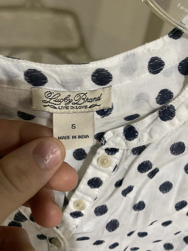 Lucky Brand 海军蓝波点衬衫-女式小号 — 第 2/4 张图片