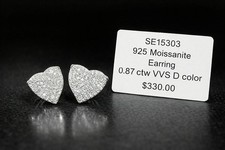 925 Sterling Silver Stud Earrings 0.87ctw VVS Heart Moissanite
