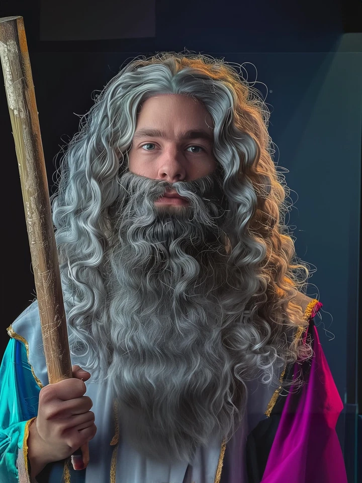 Grey Wizard Beard And - Halloween Funny Father Time Costume Accessory for Adults - Image 2 of 4