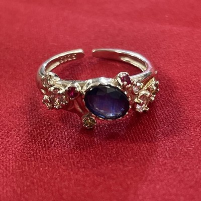 Ring Sterlingsilber 925 strukturiert rund oval mehrfarbig Edelstein verstellbar