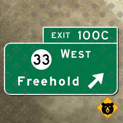 New Jersey Parkway state route 33 Exit 100C Freehold road sign Garden 15x9