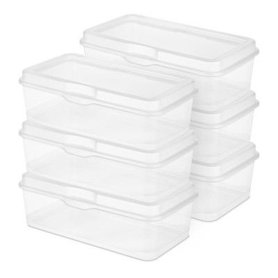 Sterilite 6-Pack Rectangular Large FlipTop, Clear Plastic Storage Box with Hing