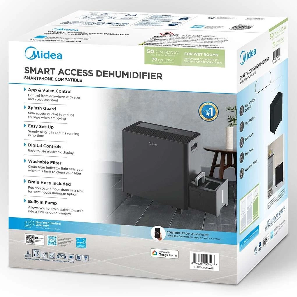 Midea 50 pt. Smart Access Dehumidifier with Built-in Pump for spaces up to 4,500 sq. ft. - Thumbnail 4