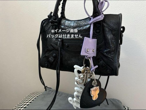 BALENCIAGA LE CITY Charm Heart Lilac Two split rings Arena lambskin cat Italy - Picture 7 of 14