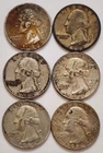(6) 1942 - 1964 Washington 25c TONERS Quarters 90% Silver Denver       (X14)