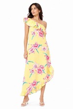 Vintage Handmade Hawaiian Maxi Dress XS One Shoulder Floral Ruffle Tropical