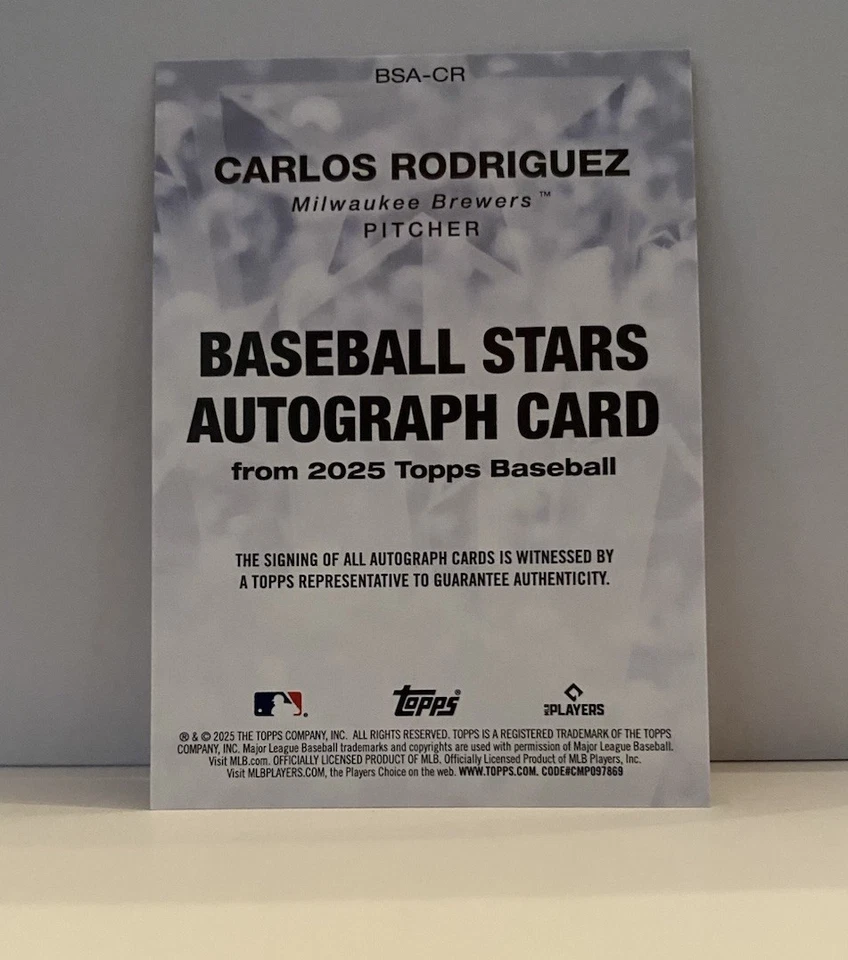 2025 Topps Series 1 Carlos Rodriguez RC Baseball Stars Auto #BSA-CR Brewers - Image 2 of 2