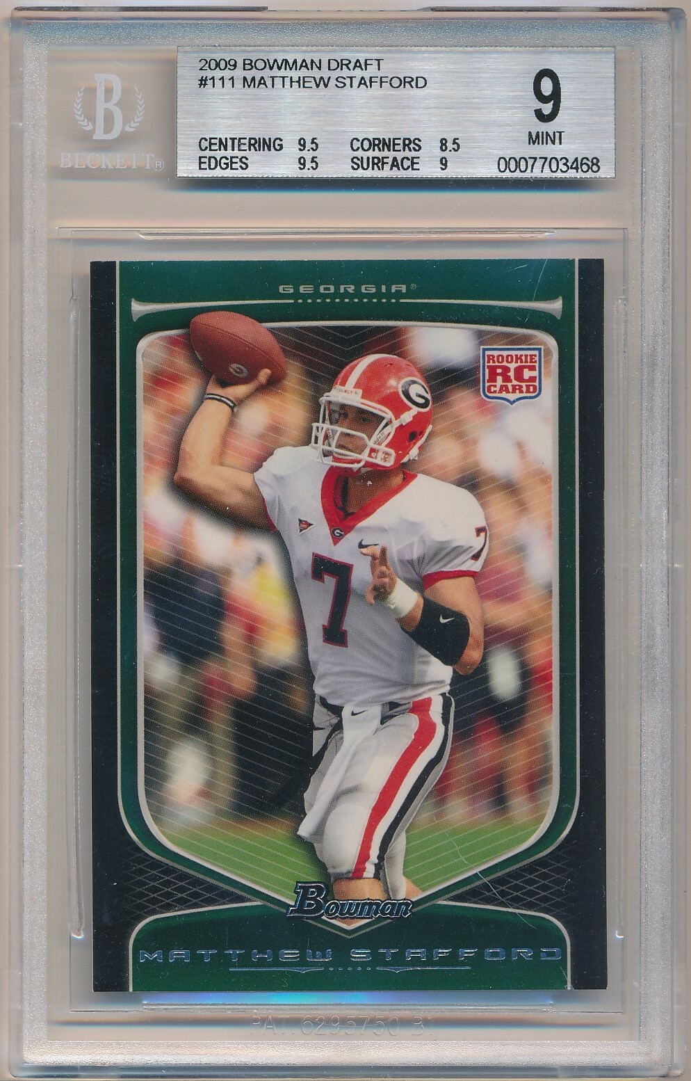 MATTHEW STAFFORD 2009 Topps BOWMAN DRAFT Rookie Card RC #111 BGS 9 MINT